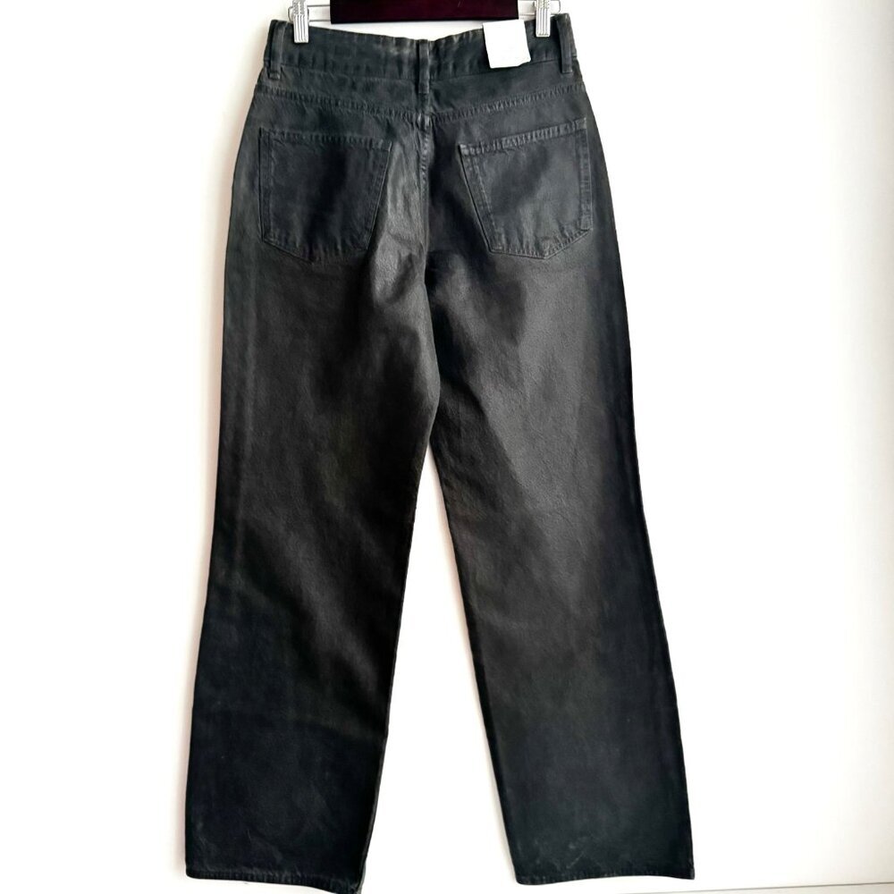 Zara The Relaxed Coated Olive Green  Straight Leg Jeans 4